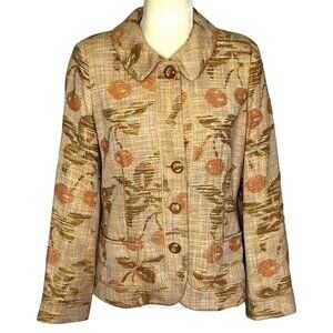 Carlisle Tapestry Blazer Jacket 90s Floral Cherry Print Lined Sz 8 Boho